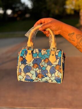 Blue Floral Pattern Satchel Handbag - Women Bags